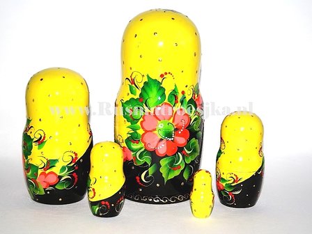 UITVERKOCHT Matroesjka met rode bloemen, 5-delig