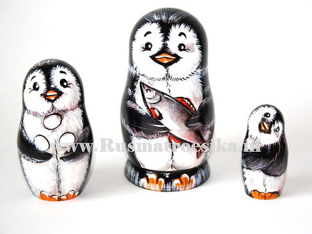 Matroesjka &#039;Pinguin met vis&#039;, 3-delig 