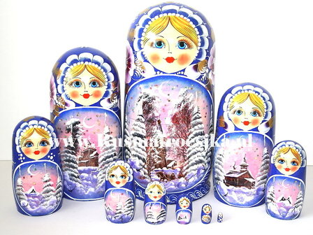 Matroesjka 'Winternacht' blauw, 10-delig