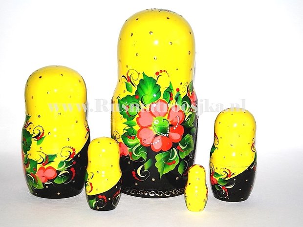 UITVERKOCHT Matroesjka met rode bloemen, 5-delig