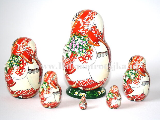 Matroesjka 'Mari El met bloemen', 6-delig