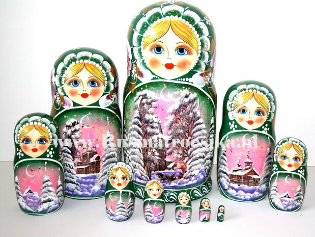 Matroesjka 'Winternacht' groen, 10-delig