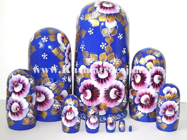 Matroesjka 'Winternacht' blauw, 10-delig