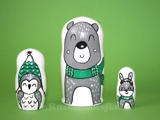 Matroesjka  'Dieren trend' 3-delig, 9 cm