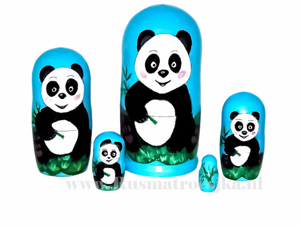 Matroesjka 'Panda blauw', 5-delig