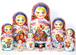 UITVERKOCHT Matroesjka 'Winterfeest', 10-delig