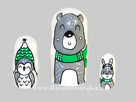 Matroesjka  'Dieren trend' 3-delig, 9 cm